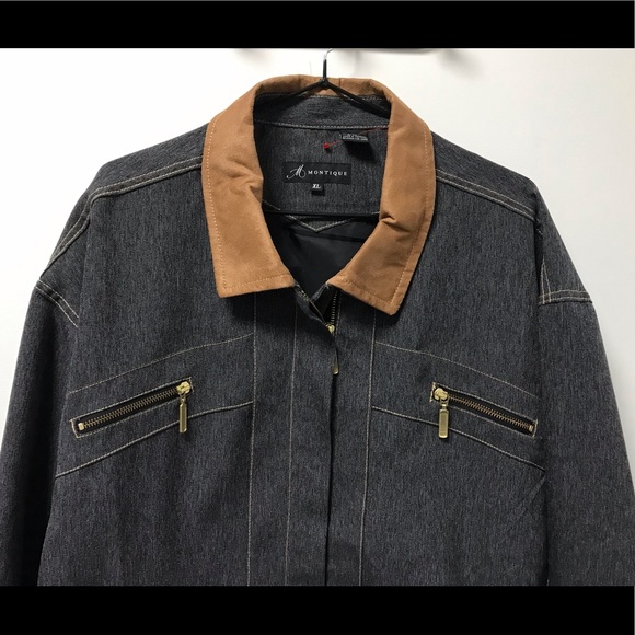 Stylish Montique Denim Look Gold Zipper Lightweight Jacket! - Picture 8 of 16